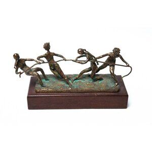 Vtg 1970’s Bronze Sculpture Tug Of War Children Signed Artist EVANS Handmade